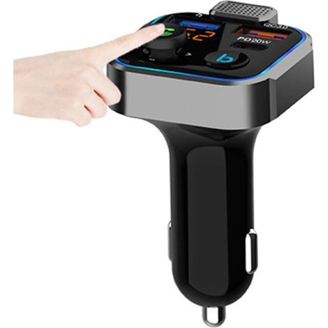 Trasmettitore FM Bluetooth V5.0 con due porte USB Type-C PD e illuminazione ambientale blu. (1/3)