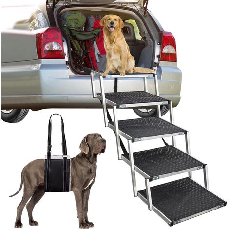 Hundetreppe Auto klappbar 5 Stufen für große Hunde bis 80kg mit Geschirr (1/5)