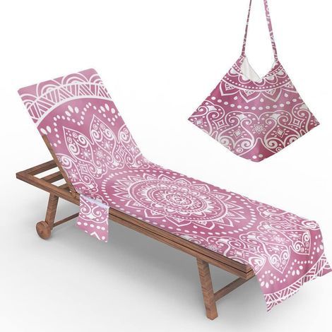 Housse De Chaise De Plage, Mandala Serviette De Plage avec Poches De Rangement, Housse De Transat Pliable Et Légère pour Bain De Soleil (Fleur Rose,75x210cm) (1/5)