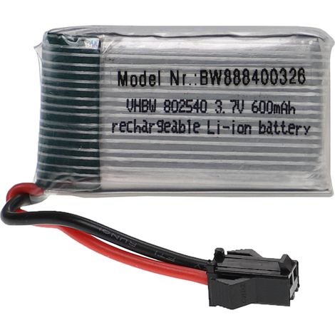 vhbw Batería compatible con SM-2P clavija (m) para modelismo por ej. coche carreras, avión (600mAh, 3,7V, Li-poli, 44 x 24 x 9mm)