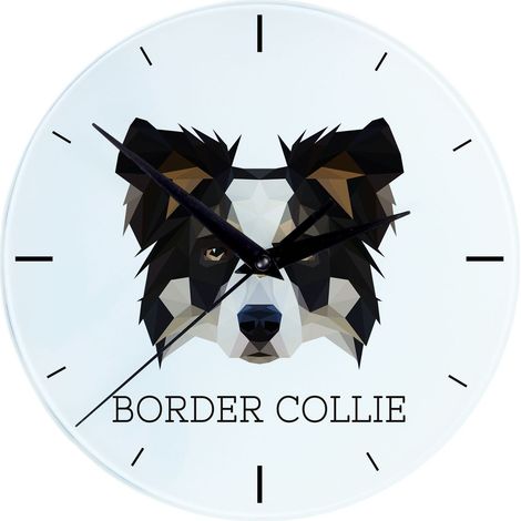 Border Collie - orologio da parete geometrico con foto e scritta di Art-Dog (1/4)