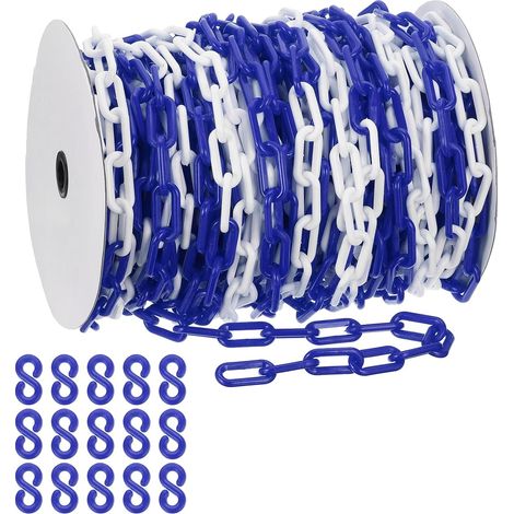 Chaîne plastique bleu/blanc, 164 pieds 8mm Chaîne barrière sécurité plastique grande chaîne longue pour le contrôle foule, le stationnement, clôture, décoration chantier construction (1/5)