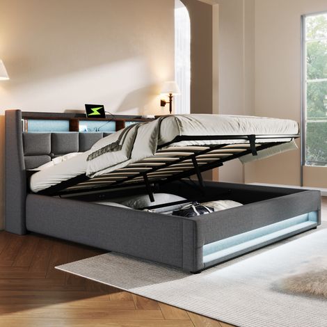 Bett Doppelbett Stauraum 180x200 Leinen Grau OKMYHOME
