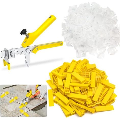 Système de Nivellement de Carrelage 2mm kit Nivellement Carrelage 400 Languettes de Traction 100 Cales Réutilisables et 1Pince, pour Carreaux Épaisseur 3–12 mm (1/4)