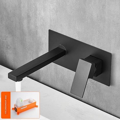 Rubinetto per lavabo a parete Rubinetto per lavabo, miscelatore caldo e freddo, anti-perdite, ottone, nero opaco, quadrato (1/4)