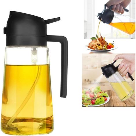 470 ml Ölsprüher und Spender 2-in-1, Olivenölspender für Küche, Luftfritteuse, Salat, Grill
