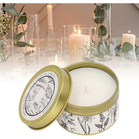 Bougie parfumée 70 g aux huiles essentielles de plantes, cire de soja, boîte en métal doré, bougie cadeau romantique pour un dîner, campanule (1/5)
