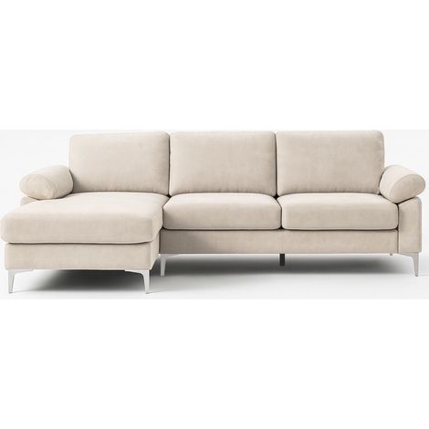 Sofá de esquina izquierdo de 4/5 plazas de terciopelo beige GALWAY
