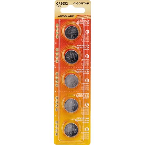 Batteria bottone Aigostar 3V CR2032 Litio confezione da 5 pile