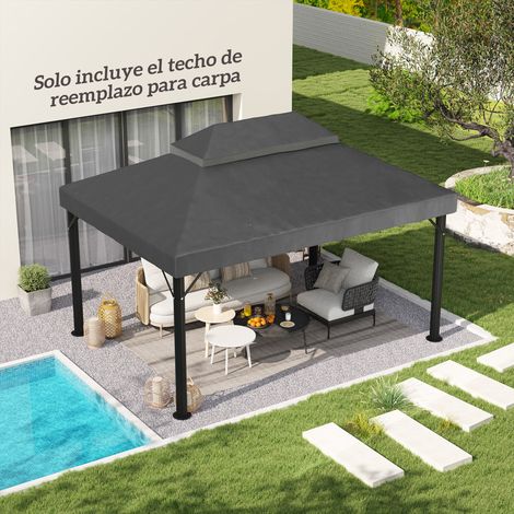 Auvent remplacement 4x3m double trou drainage toit protection UV uniquement sans structure, grise-