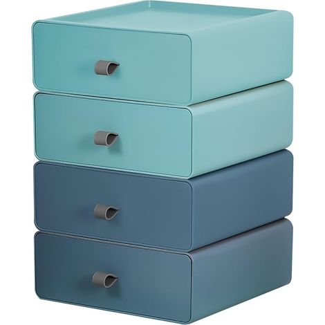4PCS Boite Rangement, Tiroir Plastique Empilable, Poignée Silicone, Coins Arrondis, Bureau Salle de Bain (1/5)