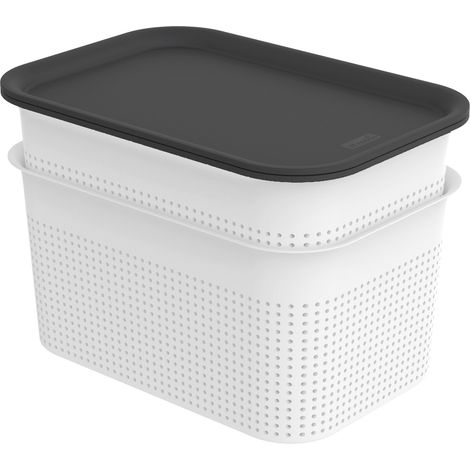 Rotho Aufbewahrungsbox Brisen mit Deckel 26,5 x18,5 cm 4,5 L mistletoe weiß 2er Set (1/2)