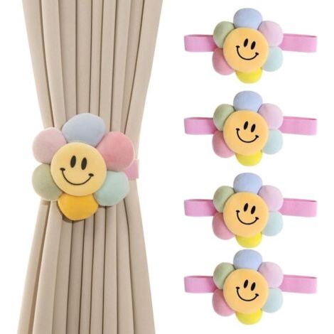 royaluxe-4 Pièces Embrasse pour Rideaux, Colorées Fleur Embrasse Rideau, Élastique Bande Embrasses à Rideaux, Attache Rideaux avec Boucle, Attache Rideau pour La Maison, Le Bureau Décoration