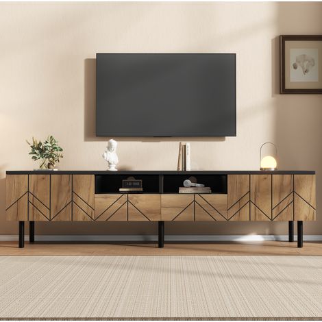 Mueble TV 180 x 40 x 45 cm, 2 cajones, 2 puertas, negro y madera DESVIAE (1/5)