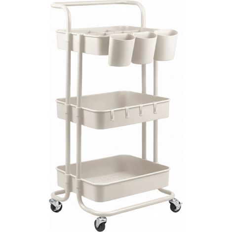Desserte de cuisine à roulettes avec poignée – 3 étagères – 86 cm hauteur – ABS et acier au carbone – Roues pivotantes 360° – Vivezen