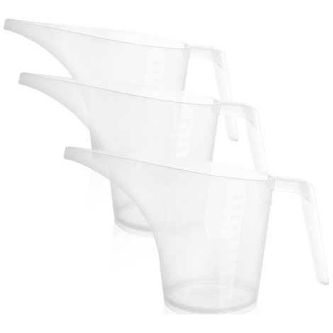 3x Pichet doseur, bec verseur entonnoir, plastique transparent, cuisine jardin atelier (1/5)