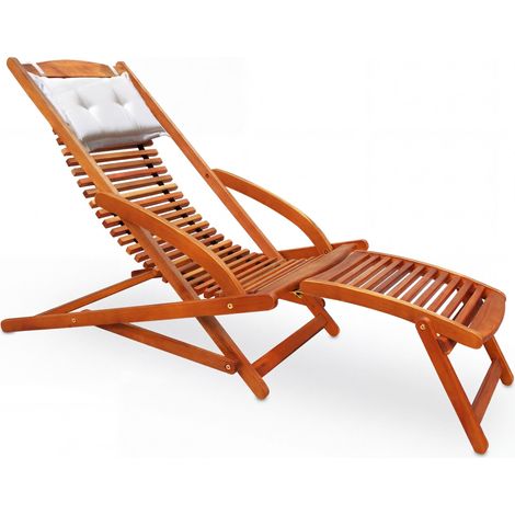 CASARIA® Sonnenliege Klappbar mit Fußstütze abnehmbar inkl. Kissen Wetterfest Holz Gartenliege 160x70 cm Akazie Garten Liegestuhl 160kg Belastbar Balkon Liege