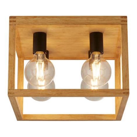 Searchlight Square Plafonnier à 4 ampoules en bois de bambou tissé (1/3)