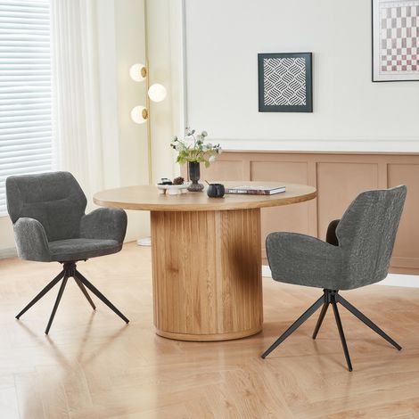 Silla de comedor 54x63x84 cm en tejido gris oscuro, giratoria para salón FloraGrace (1/5)