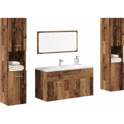 4 Piece Bathroom Furniture Set Old Wood Engineered Wood vidaXL