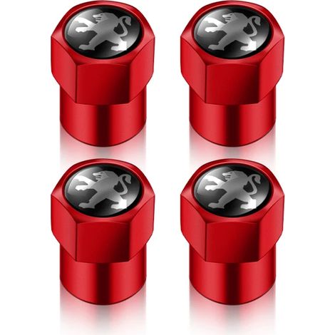(Lot de 4 rouges) 4 bouchons de valve de pneu compatibles avec Peugeot 206, 208, 306, 307, 308, 407, 508 et 2008. Accessoires auto. (1/5)