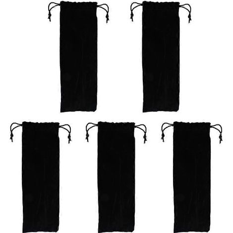 Pochette de transport en acier inoxydable pour pailles (lot de 5), pochette en flanelle pratique pour pailles, couverts (fourchette, cuillère) (noir)-24.5x7.5cm (1/2)