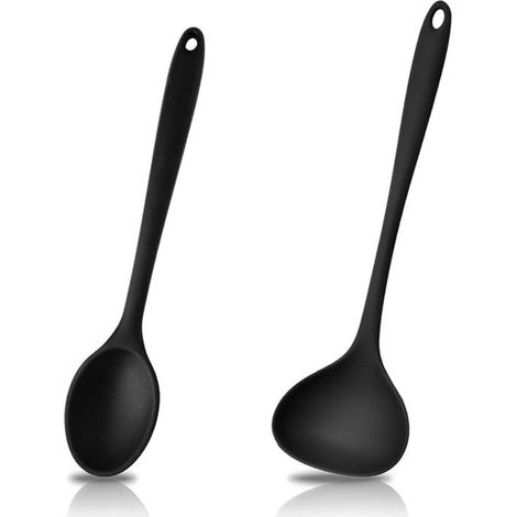2 pièces cuillères de service en silicone, grande louche de cuisine résistante à la chaleur, ustensile antiadhésif pour poêle et wok (1/5)