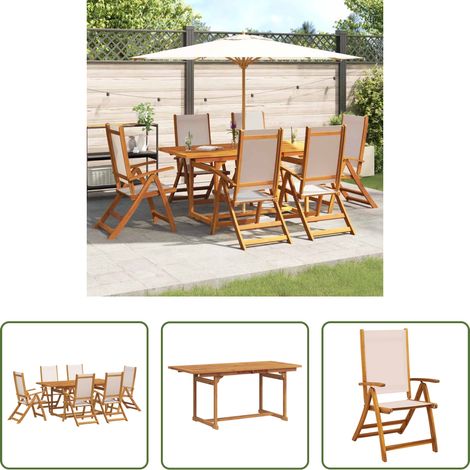 vidaXL Bois d'acacia - Ensemble à Manger de jardin 7pcs bois d'acacia solide textilène (1/5)