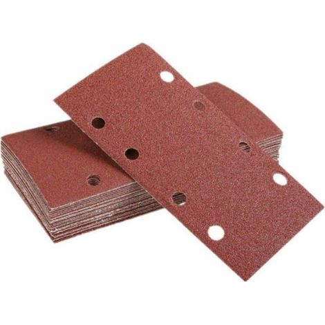 Papier abrasif pour ponceuse orbitale, 20 feuilles de 93x185 mm perforées 8 trous, grain 40, pour bois et métal (1/5)