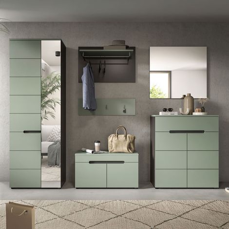 Ensemble 5 meubles d'entrée vert et anthracite - KANUT