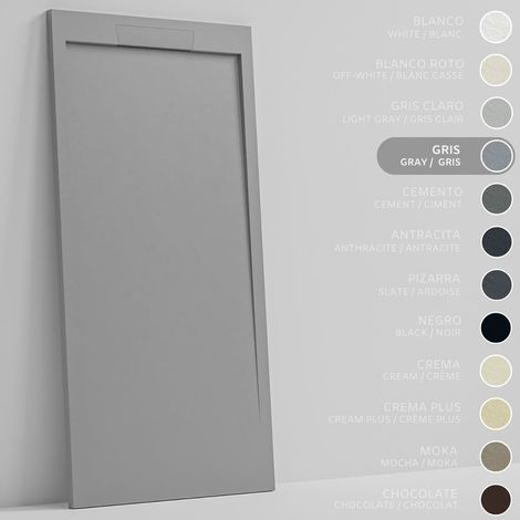 SOULBATH Receveur de Douche Ultra-Plat Antidérapant – Résine Gel Coat - Texture Lisse/Pierre – GRIS - 160x80 - Grille intégré même couleur (1/5)