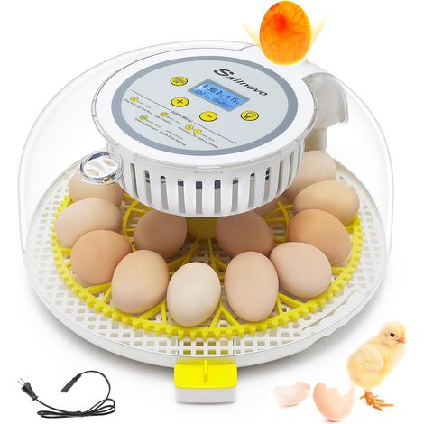 Incubateur de 18 œufs entièrement automatique avec affichage du nombre de jours de reproduction, température et humidité (jaune)