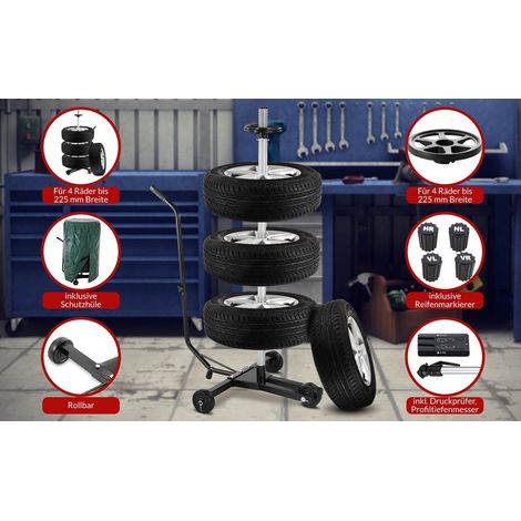 Mobile tyre rack for 4 tyres waterproof cover easy transport