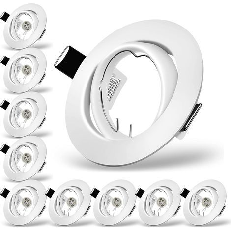 Projecteurs Spot Encastrable GU10 Set, 10 Pièces Cadre De Montage En Blanc Avec Douille Céramique GU10 Pour Lampes, Rond, Ø 75 mm Orientable A 35°, Pour Lampes A LED Ou Halogènes (1/5)