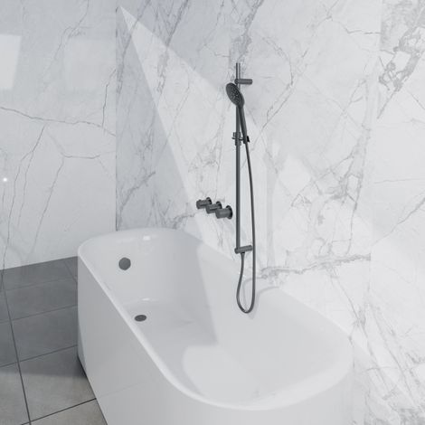 Fortifura Nebbio Ensemble combiné bain - robinet thermostatique - barre de douche avec coude mural intégré - flexible de douche lisse - douchette (1/5)