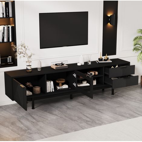 MEUBLIV TV-Möbel 200x40x50,5 cm Schwarz – 2 Türen, 2 Schubladen (1/5)