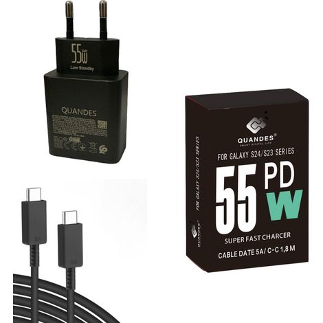 Chargeur mural USB-C GaN PD 55 W à charge ultra-rapide pour Samsung S24 Ultra, iPad Pro, ordinateur portable et MacBook Pro (câble de 1,8 m, 5 A). (1/5)