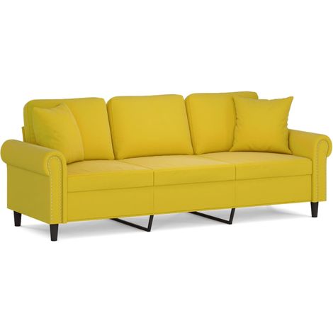 Canapé 3 places,Sofa pour Salon,Banquette avec oreillers décoratifs jaune 180 cm velours CFW850977