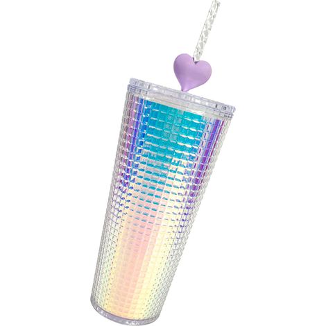 Gourde à paillettes à double paroi avec paille, en forme de cœur, grande capacité, avec couvercle et large ouverture, style laser. (1/5)