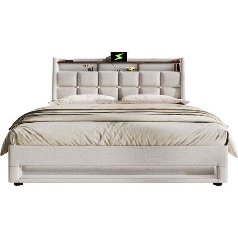 Letto Contenitore 140×200 cm, Letto Matrimoniale con USB, LED Regolabile e Mensola, senza Materasso (1/4)