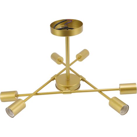 Plafonnier semi-encastré rétro industriel à 6 lumières, style Sputnik, idéal pour restaurants, bars et chambres d'artistes. 110-220 V, couleur or. (1/5)