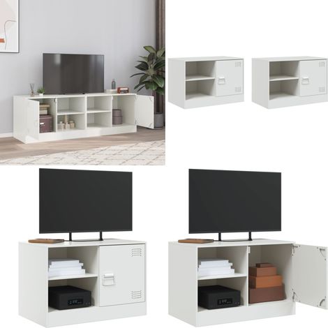 TV-Schränke 2 Stk. Weiß 67x39x44 cm Stahl - TV-Schrank - Fernsehtisch - Regal - Weißer TV-Stand - Wohnzimmermöbel - Home & Living