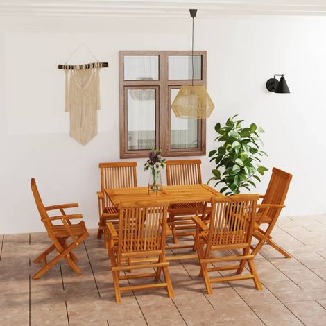 Juego de comedor para jardín 7 piezas madera maciza teca