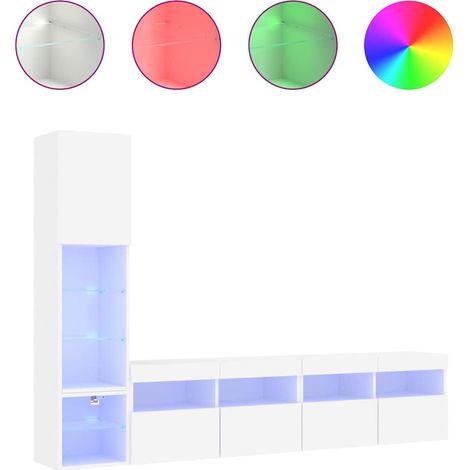 Maison Exclusive - 4-tlg. Wohnwand mit LED-Beleuchtung Weiß Holzw