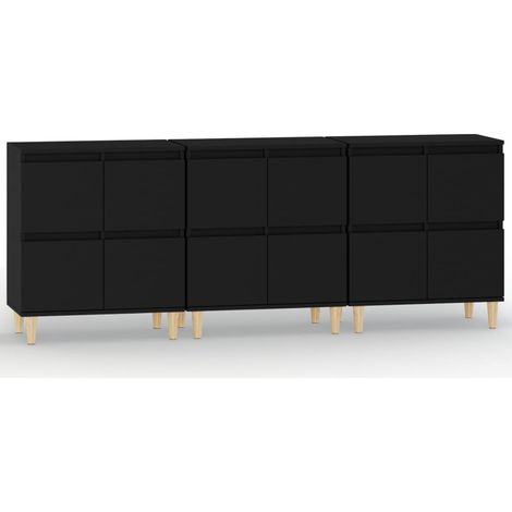 Aparador buffet cómoda armario unidad de almacenamiento organizador cocina salón salón 3 piezas 60 x 35 x 70 cm negro madera contrachapada 020037144 (1/5)