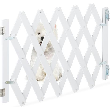 Barrière de sécurité pour Chiens, Jusqu’à 108,5 cm, 47,5-60 cm de Haut, Bambou, escaliers & Porte, Blanc (1/5)