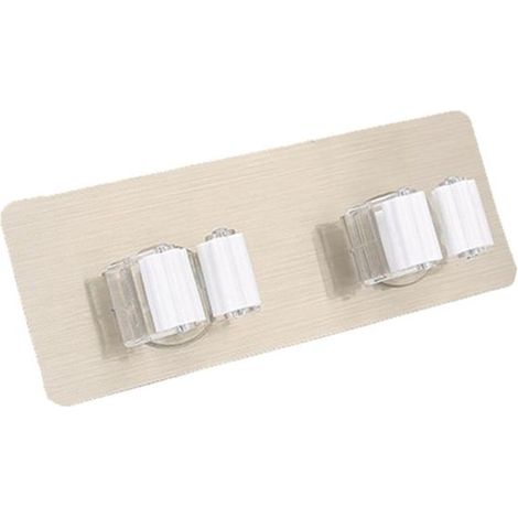 Soporte de pared autoadhesivo sin taladro para escobas - Sistema multiusos para colgar fregonas en la cocina, el baño y el garaje. (1/2)