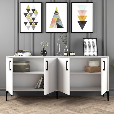 Pollein Sideboard, Kommode 2 Böden, 4 Türen, 4 Fächer, 180x35x78h cm Weiß (1/5)