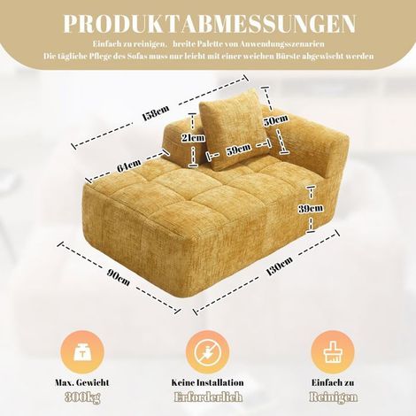 Canapé chaiselongue sans montage coussins moelleux poches latérales jaune soigné et élégant (1/5)