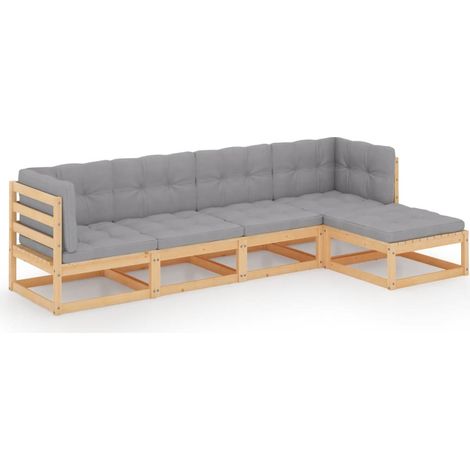 Salon de jardin 5 pcs,Mobilier de terrasse,Table et Chaise pour Relax avec coussins Bois de pin massif -YZ507088 (1/5)